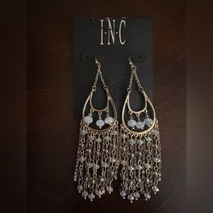 Macy’s Brand INC Iridescent Bead & Gold Chain Dangle Earrings